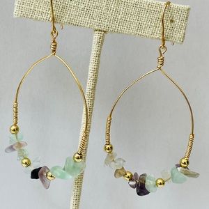 Handmade Wire wrap Fluorite Crystal Hoop Earrings